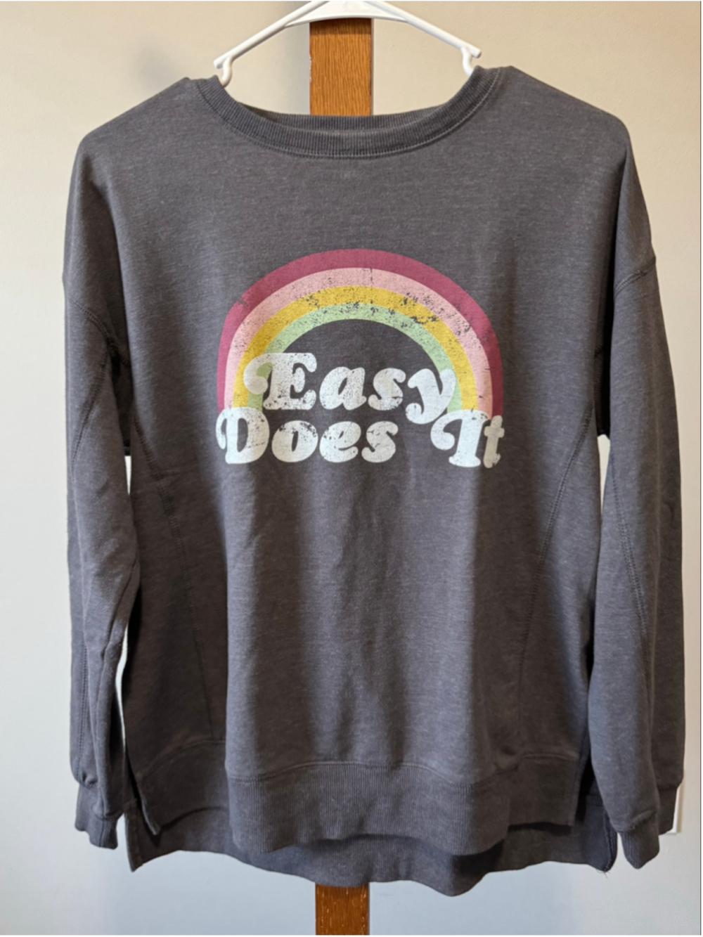Women's Wildfox Easy Does It Rainbow Sweatshirt XS Charcoal Grey